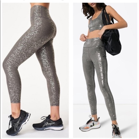 Sweaty Betty Metallic Silver Goddess Foil Leggings High Ride Activewear - Picture 1 of 11